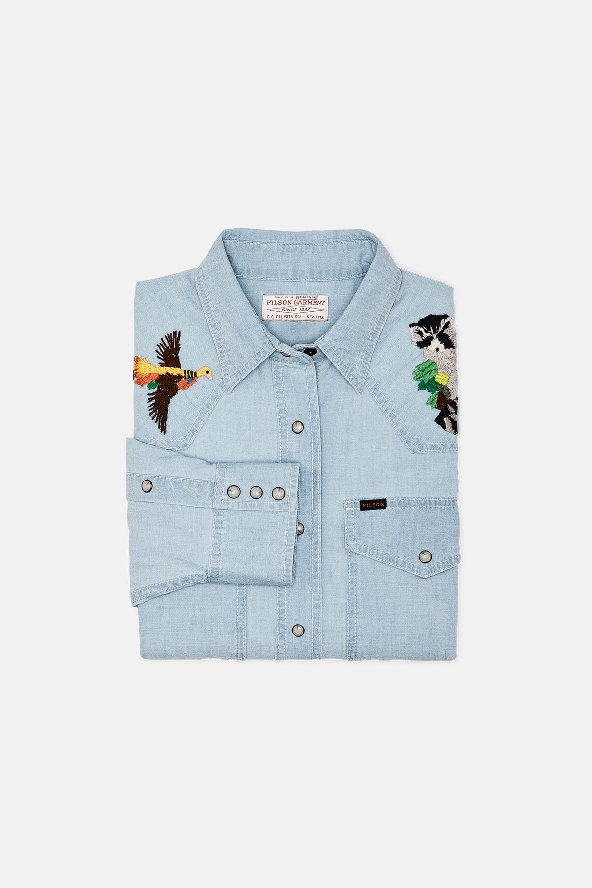 WOMEN'S EMBROIDERED WESTERN SHIRT Light indigo chambra by