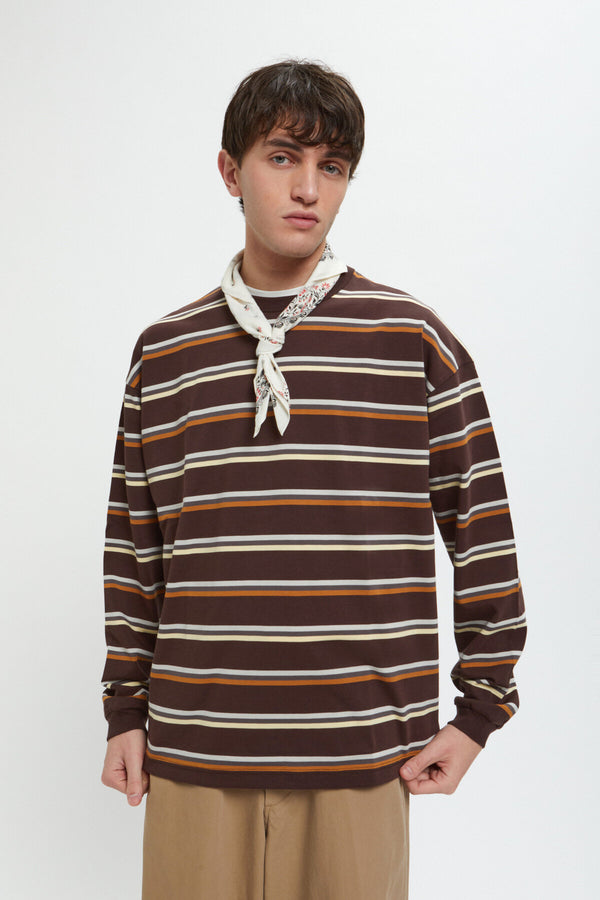 Border Long Sleeve Loose T-Shirt