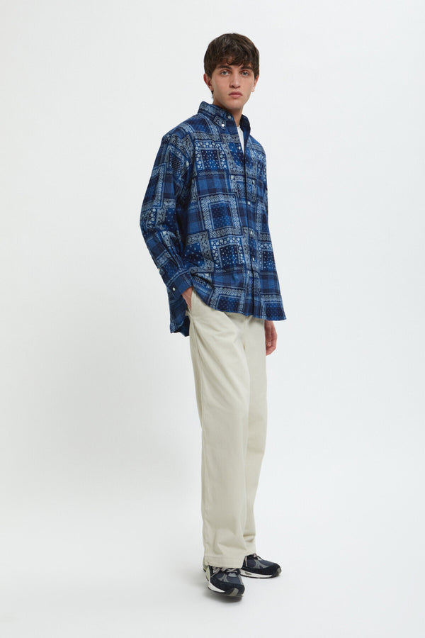 Giacca in Pile Indigo Plaid Discharge