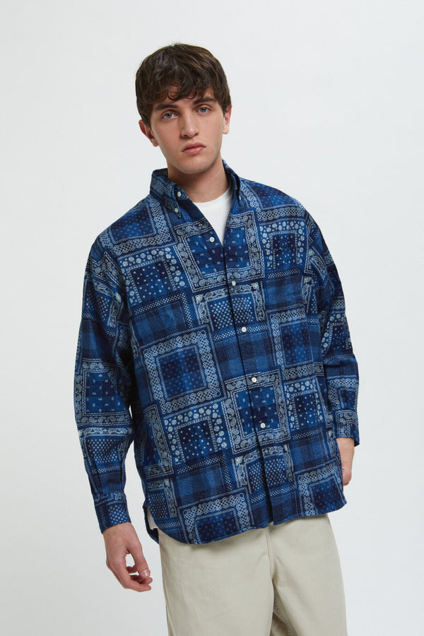 Giacca in Pile Indigo Plaid Discharge