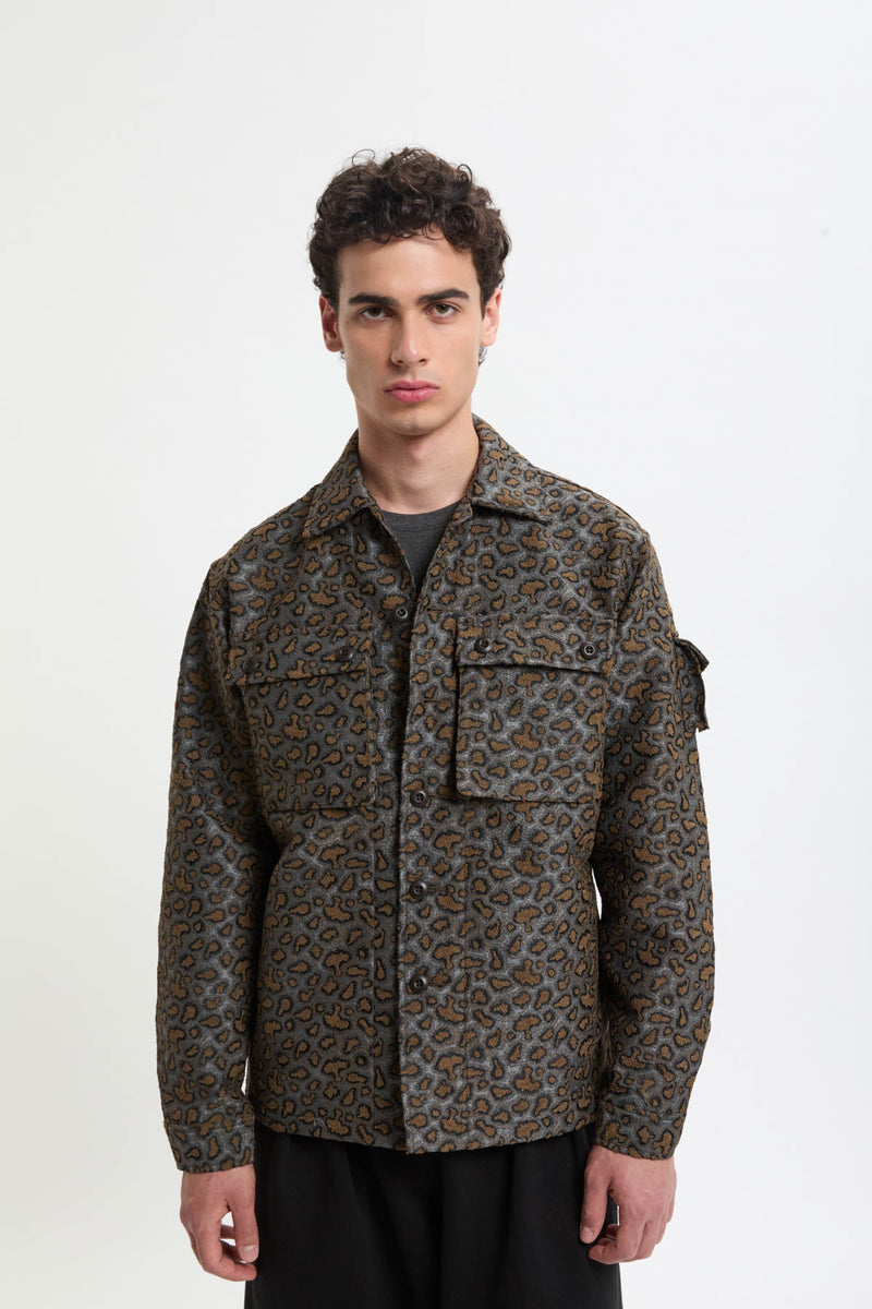 Giacca Shirt Militare in Jacquard Camouflage