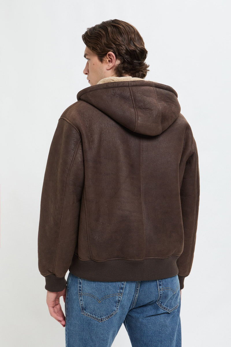 Felpa con cappuccio in shearling