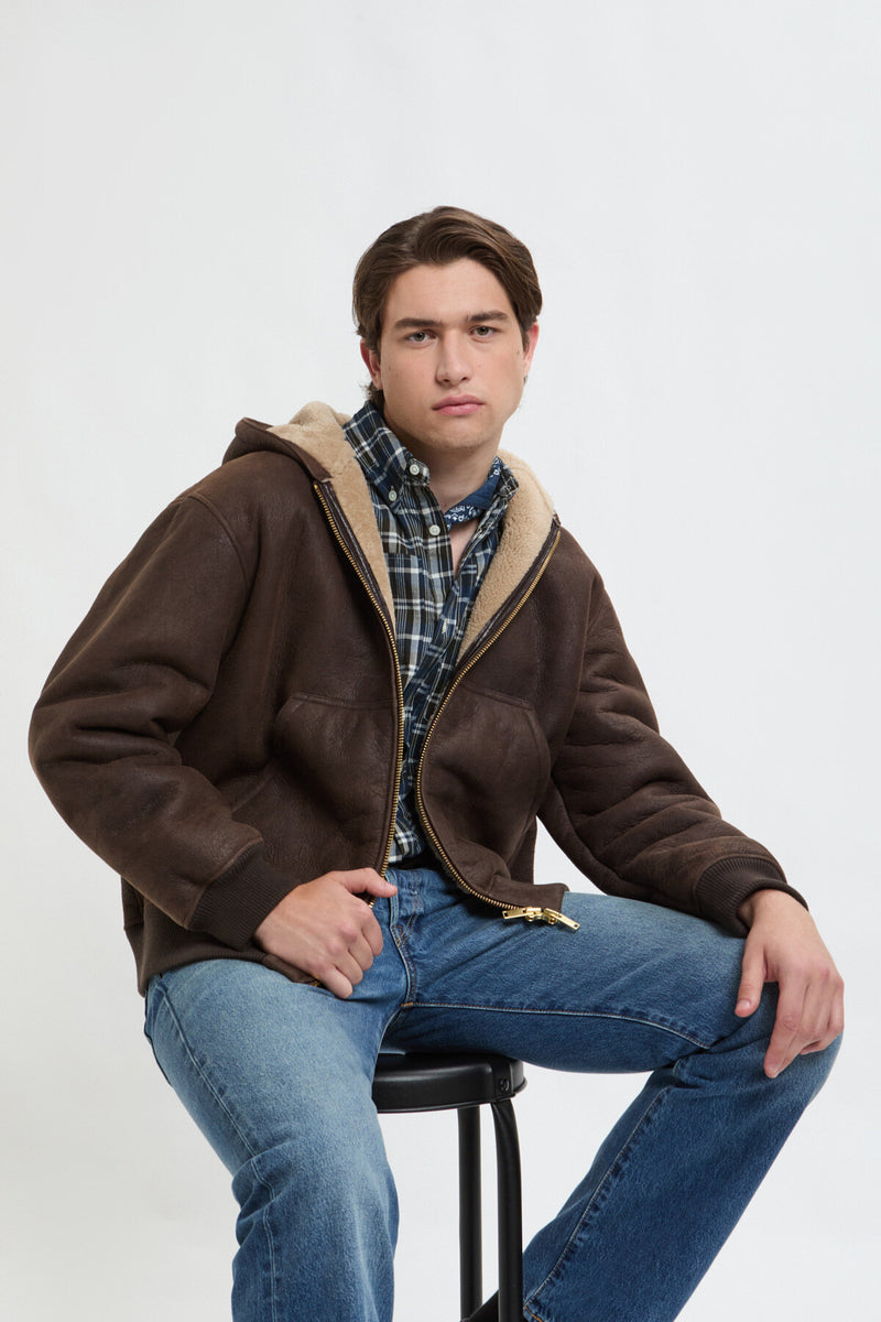 Felpa con cappuccio in shearling