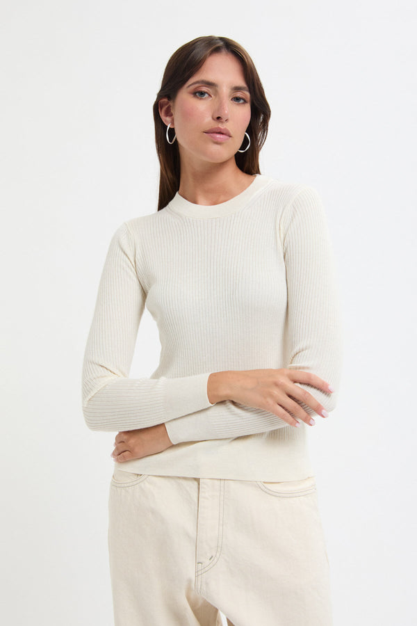 Maglione a coste a scollo rotondo