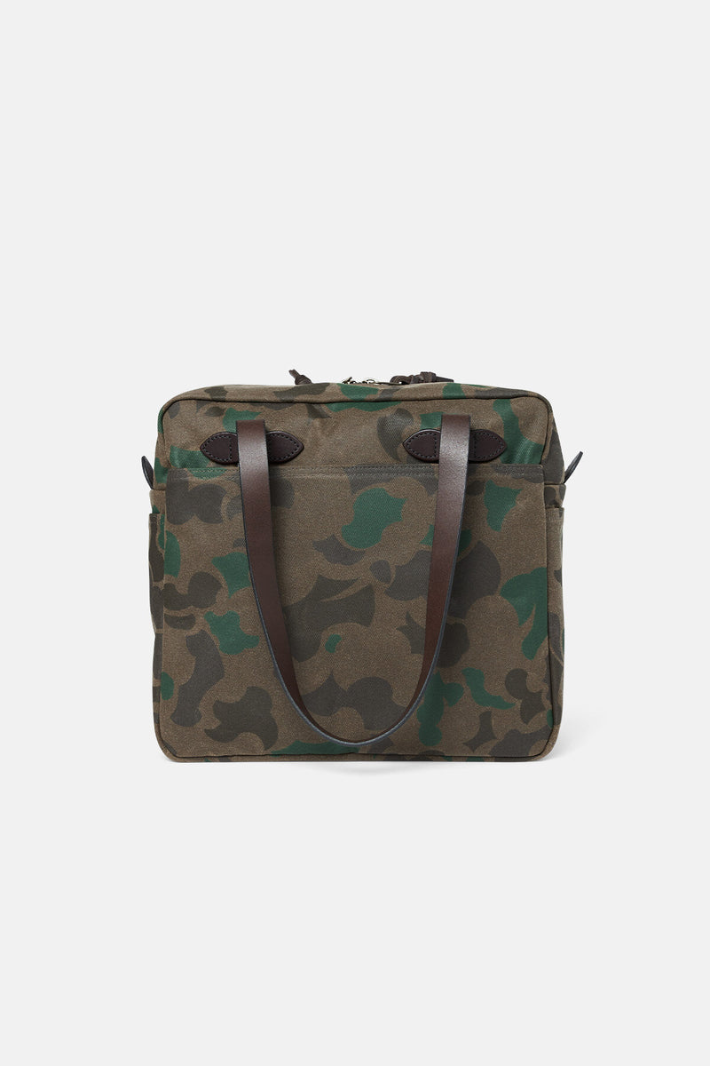 WAXED RUGGED TWILL TOTE BAG WITH ZIPPER