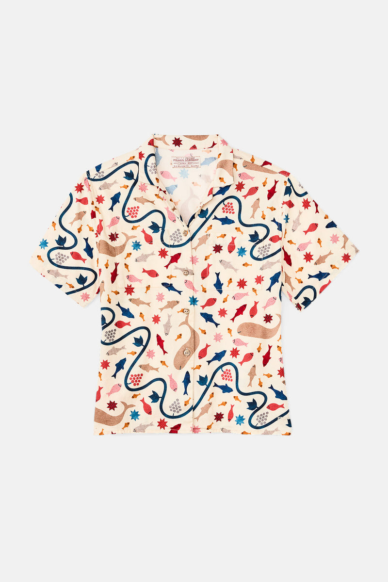 CAMICIA ALLA CUBANA A MANICHE CORTE IN TWILL DA DONNA