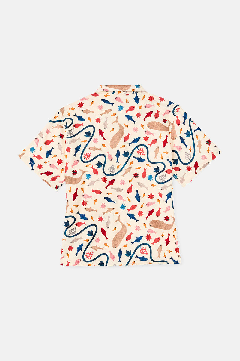 CAMICIA ALLA CUBANA A MANICHE CORTE IN TWILL DA DONNA