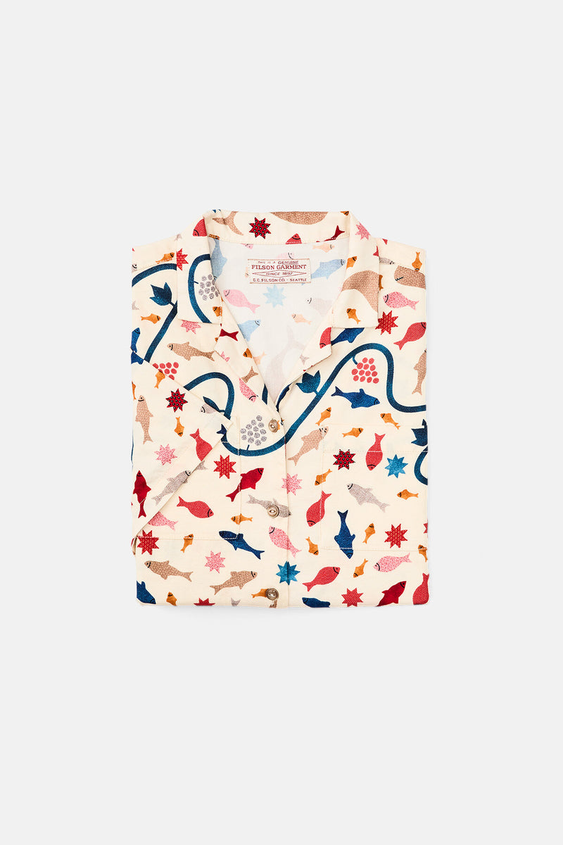 CAMICIA ALLA CUBANA A MANICHE CORTE IN TWILL DA DONNA