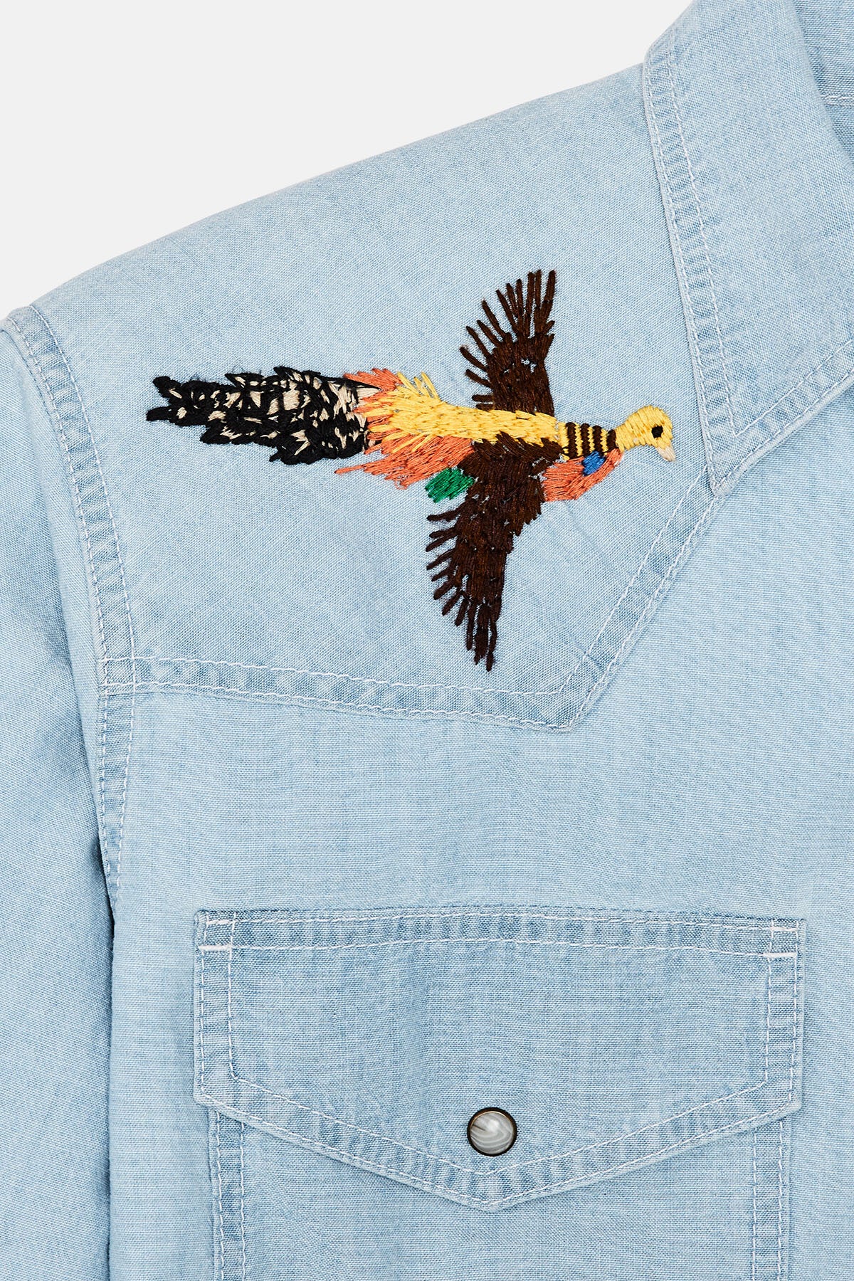 WOMEN'S EMBROIDERED WESTERN SHIRT Light indigo chambra by