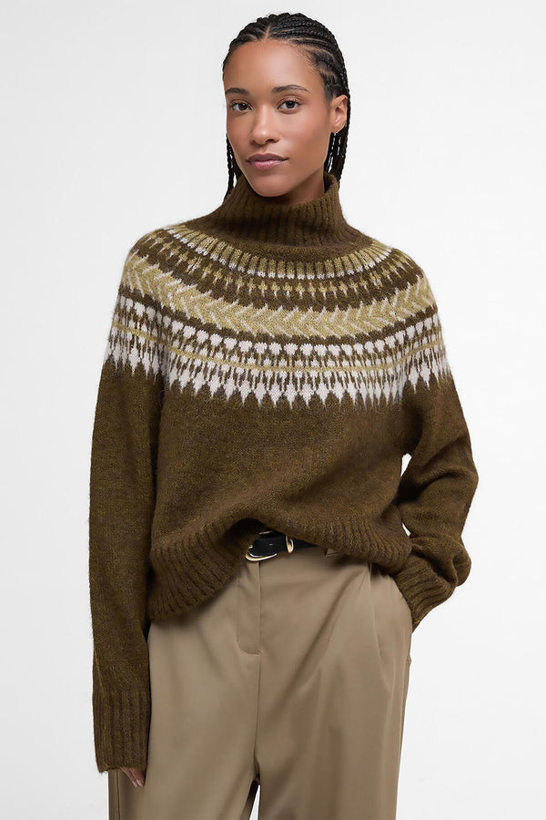 Maglione Lorrie con collo alto con risvolto e motivo Fair Isle