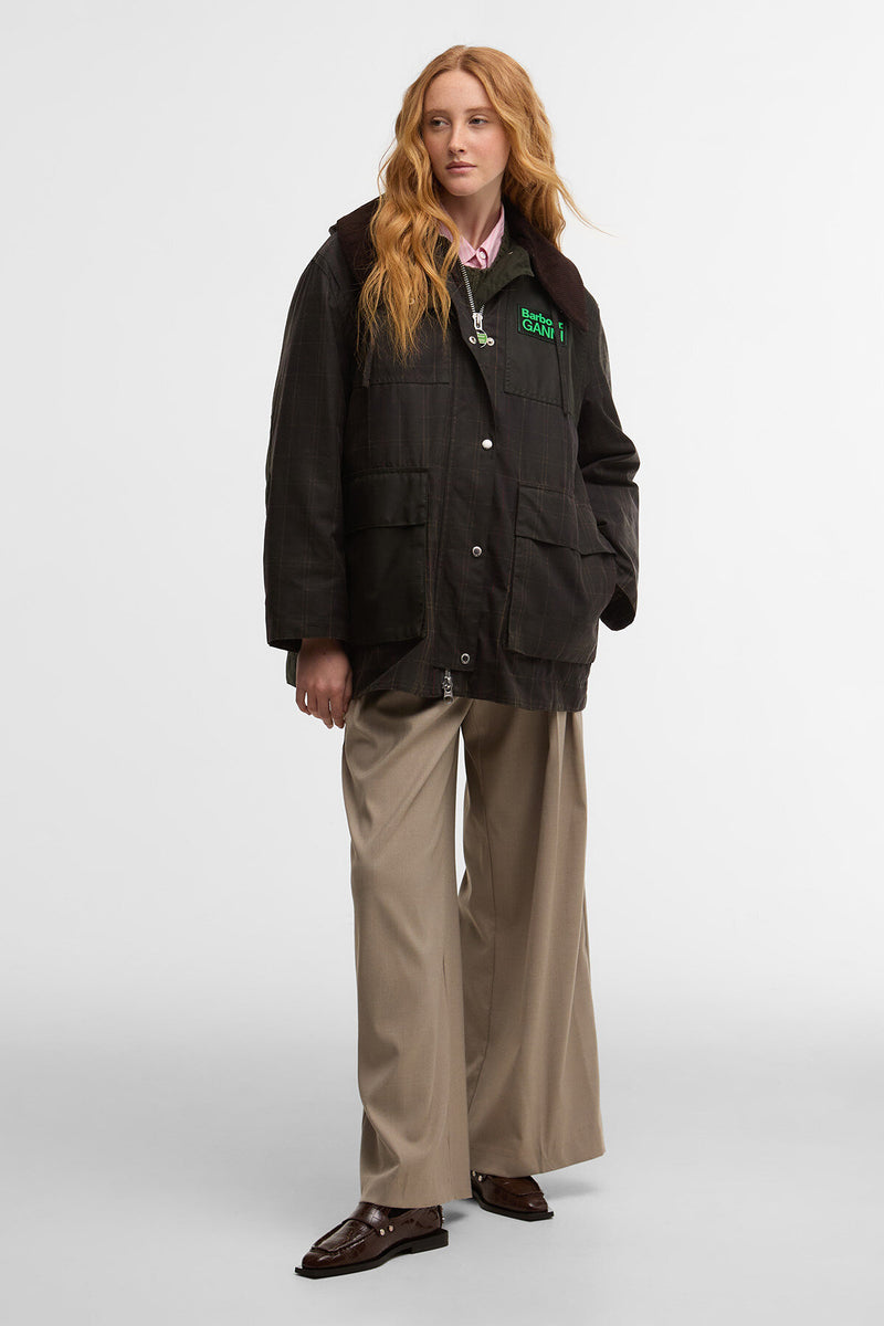 Montgomery cerato con dettagli in tartan Barbour x GANNI