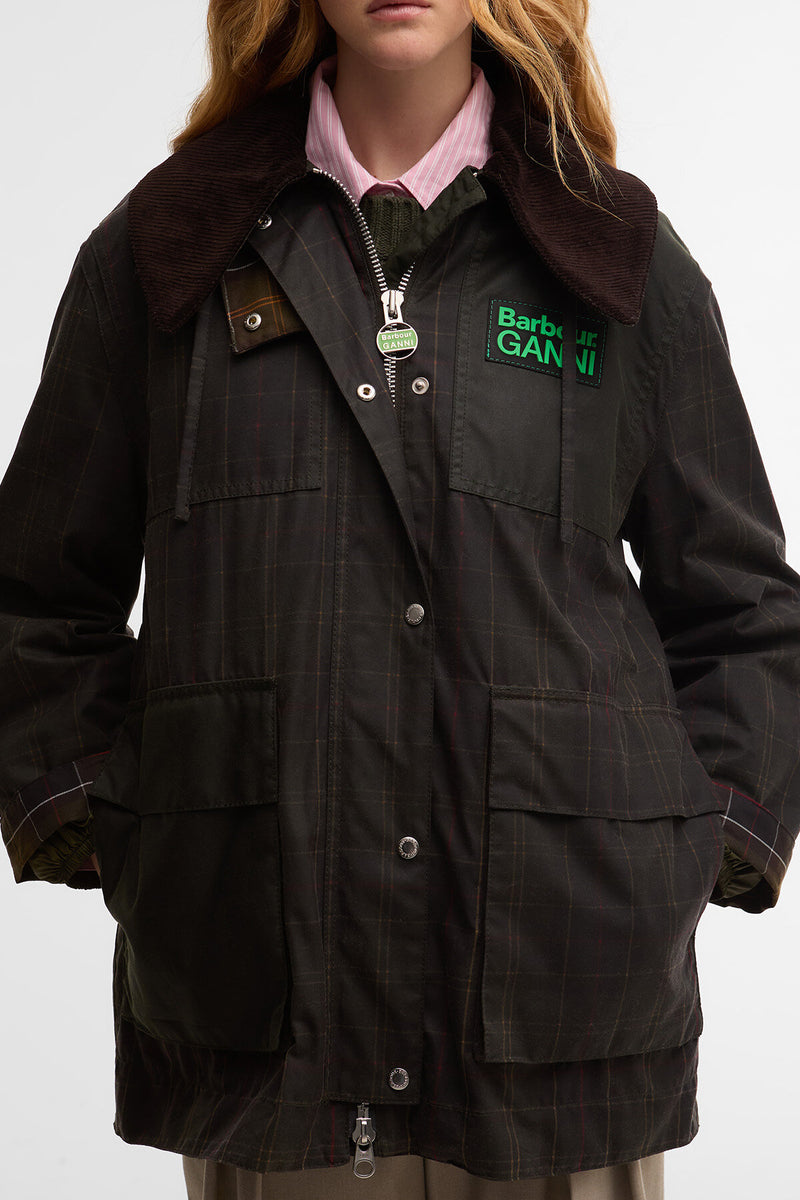 Montgomery cerato con dettagli in tartan Barbour x GANNI