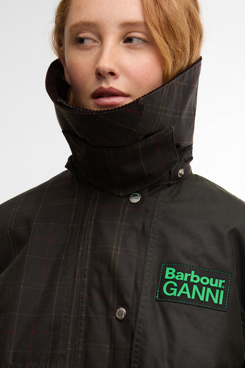 Montgomery cerato con dettagli in tartan Barbour x GANNI