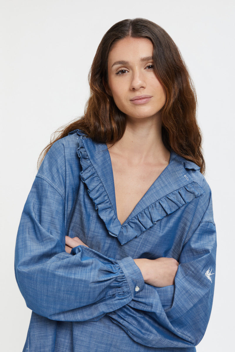 Pullover Messicano In Chambray