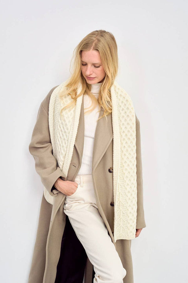 Kilconnell Plaited Aran scarf - Cream