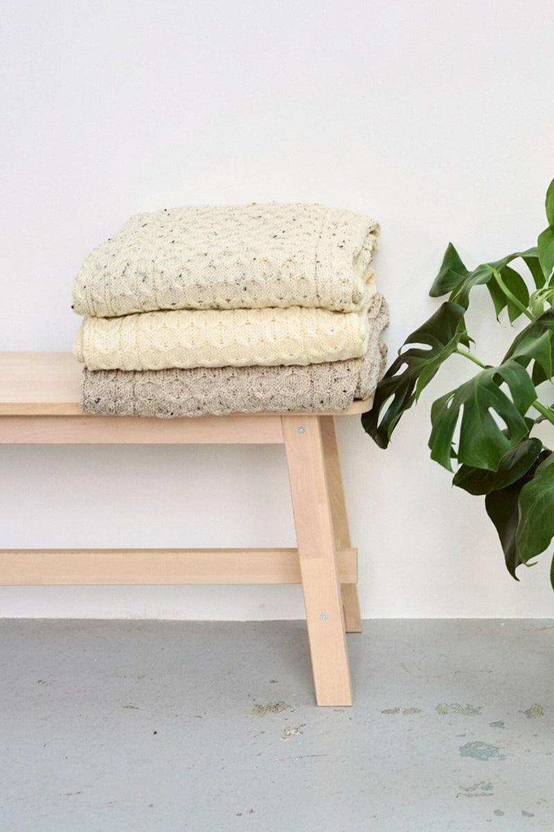 Bertra Aran Classic Wool Blanket - Flecked Oat