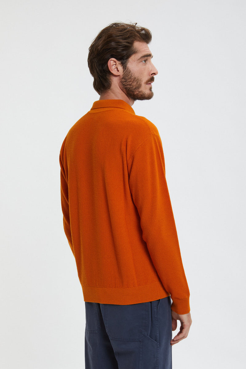 Rice Stitch Long Sleeve Polo