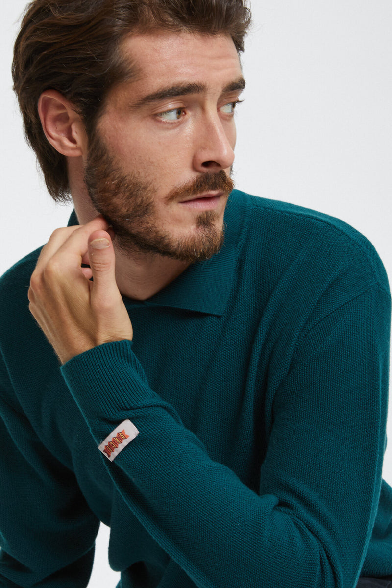 Rice Stitch Long Sleeve Polo